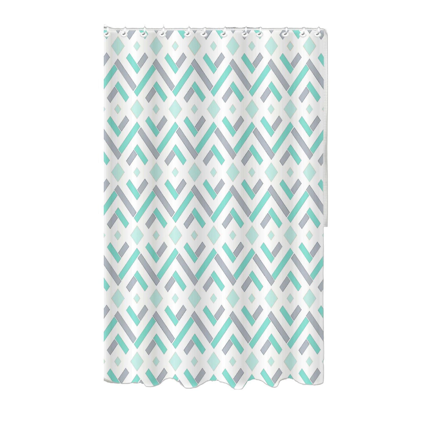 14Pc Set Peva S. Curtain + 12 Crochets + Bathmat (Geo Diamond)