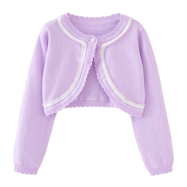 Besolor Girls Cropped Shrug Cardigan Open Front Long Sleeve Knit Sweaters Button Closure Cover up Tops for Dress