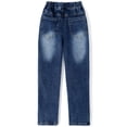 thumbnail image 2 of Kidscool Space Girls Floral Embroidered Ripped Washed Elastic Waist Jeans,Flower and Bowknot,5-6 Years, 2 of 6