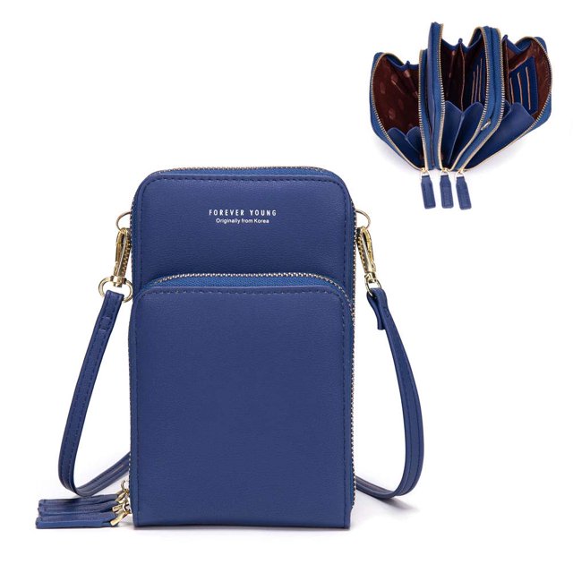 Small Crossbody Cell Phone Purse for Women, Mini Messenger Shoulder Handbag Wallet with Credit Card Slots,Dark Blue
