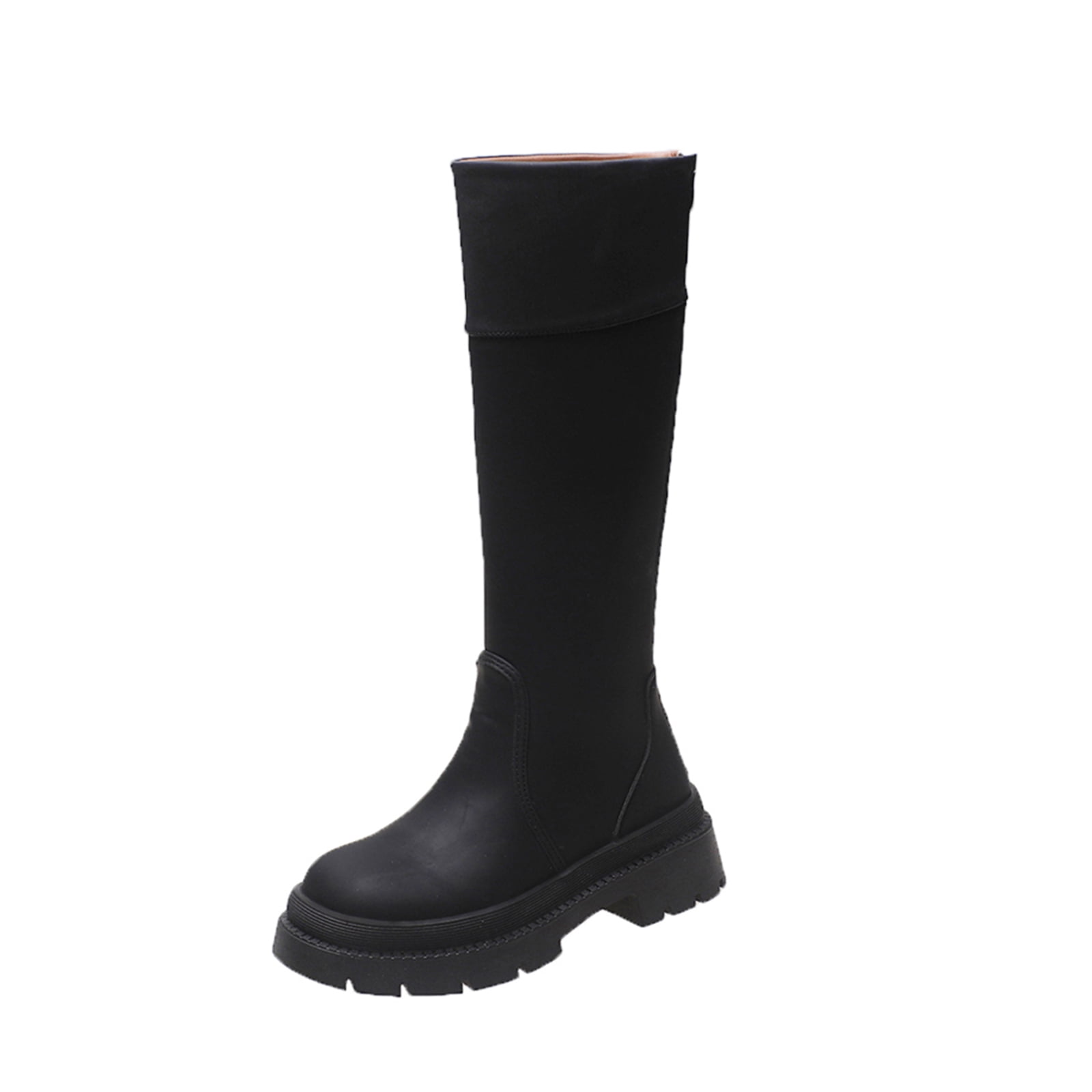Bottes à Plateforme Hauteur Genou pour Femmes Talon Épais Bout Rond Antidérapantes Mode Hiver en Cuir