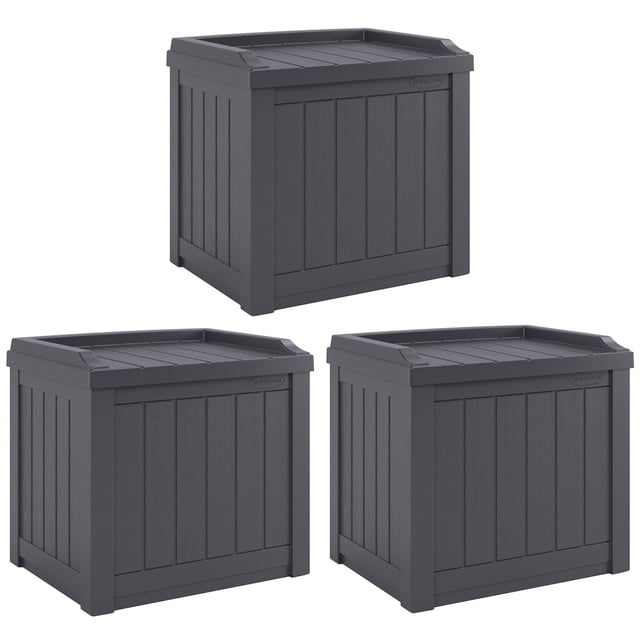 Suncast Coffre de Terrasse Extérieur de 22 Gal pour Petit Patio avec Siège de Rangement (Lot de 3)
