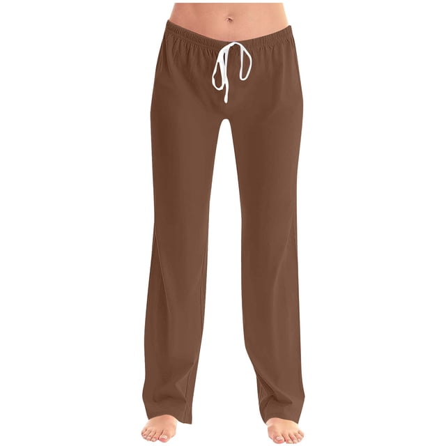 ohmzyzo Womens Summer Fashion Solid Casual Elastic Waist Drawstring Long Pants