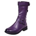 thumbnail image 2 of Bmisegm Bottes Rétro pour Femmes à Fermeture Éclair, Talon Carré, Couleur Unie, Tige Mi-Haute, Bout Rond, Chaussures Violettes 8.5, 2 of 4