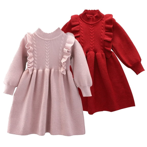 Toddler Kids Knit Dress for Girls 1-6T Baby Fall Winter Sweater Dress Soft Tutu Skirt Casual Dress Pullover Long Sleeve Solid knitted Winter Dress