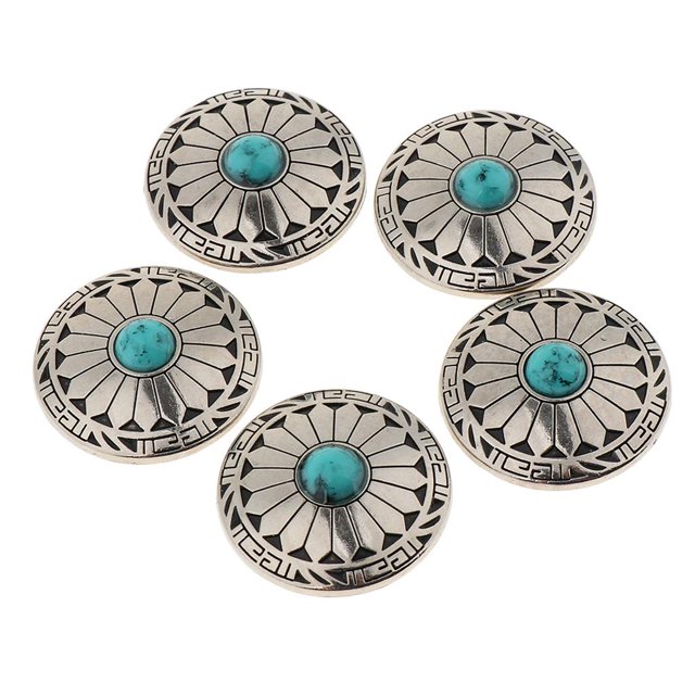Abbracc 5pcs Round Floral Turquoise Buttons Screw Back For Bag Wallet Saddle Green