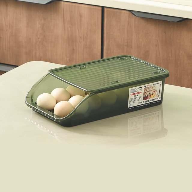 Boîte de Rangement en Plastique d'Oeufs en Plastique Rouleau Automatique Transparent Épaissi Récipient de Rangement d'Oeufs Rainurés pour la Cuisine de Réfrigérateur