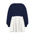 thumbnail image 3 of Womens Oversized Sweatshirt Dress Long Flowy Patchwork Pullover Tops Cute Drop Shoulder Sweatshirts Fall Long Sleeve Mini Dress Teen Girls Crewneck Solid Tunic Pleated Loose Clothing Beig, 3 of 5