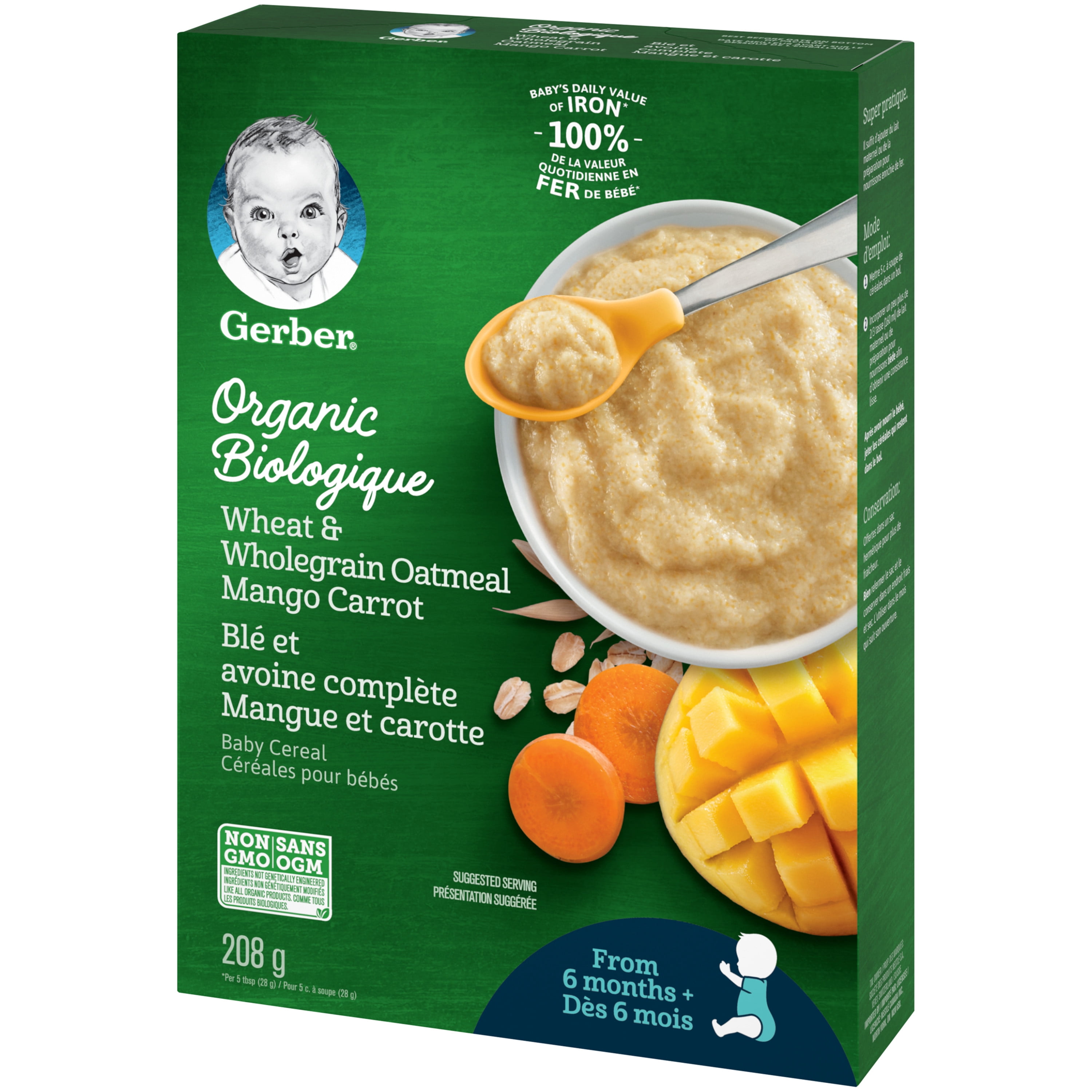 GERBER Bio Blé Et Avoine Ent. Mangue Carotte, Cér. Bébés