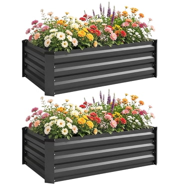 Outsunny Raised Garden Beds Set of 2, Galvanized Planter Box