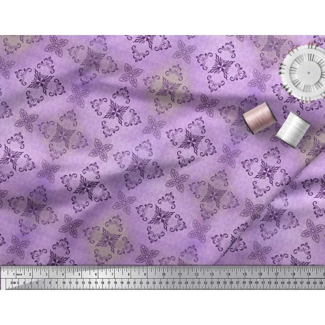 Soimoi Poly Georgette Fabric Texture & Damask Ethnic Print Sewing Fabric Yard 52 Inch Wide