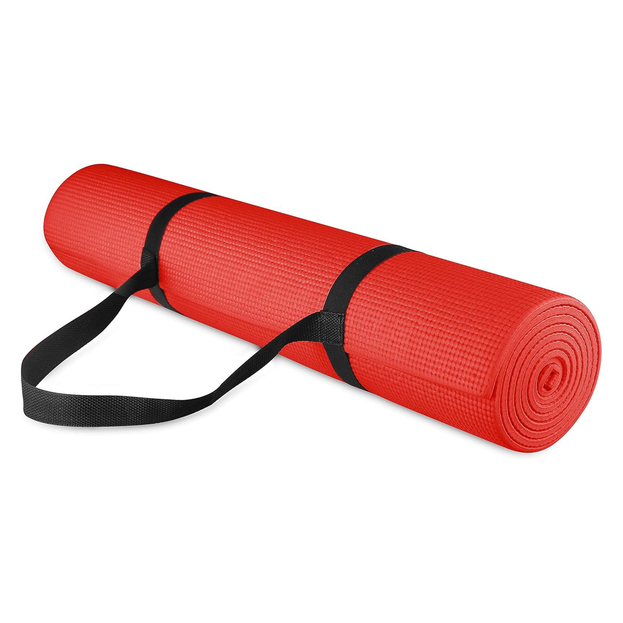 Fitvids 1/4-Inch High Density Thick Non Slip Workout Yoga Mat with Carry Strap, Red