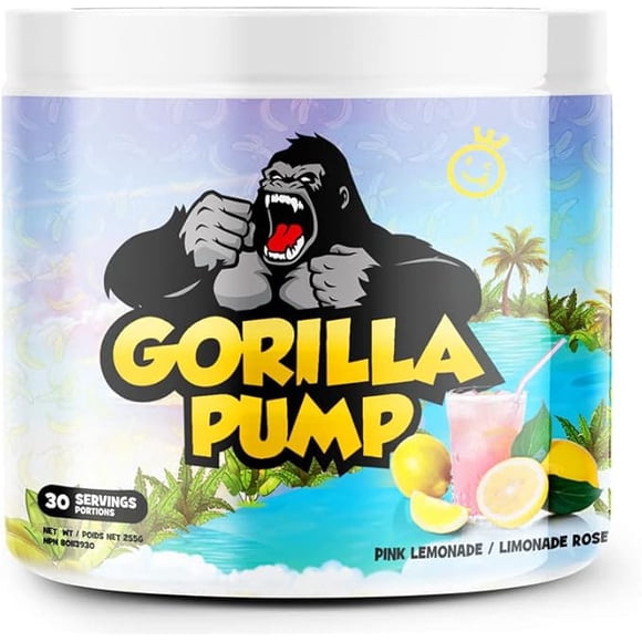 Yummy Sports Gorilla Pump Poudre Pré-Entraînement Sans Stimulant, Énergie, Concentration et Soutien de la Pompe, Limonade Rose, 255 g, 30 Portions