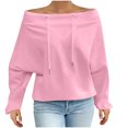 thumbnail image 1 of Women's Off Shoulder Sweatshirt Adjustable Drawstring Oversized Long Sleeve Shirt Pullover Basic Slouchy Clothes 2025, 1 of 5
