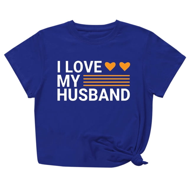 Penkiiy T-Shirt Femme J'aime Mon Mari Mignon Relation Mariée TP Bleu