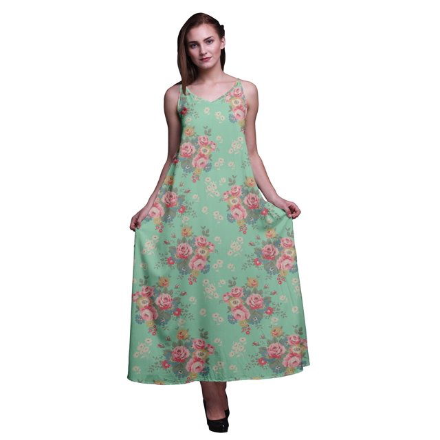 Bimba Robe Longue Décontractée en Rayonne à Fleurs pour Femme à Bretelles Spaghetti, Maxi Robe d'Été - Très Petit