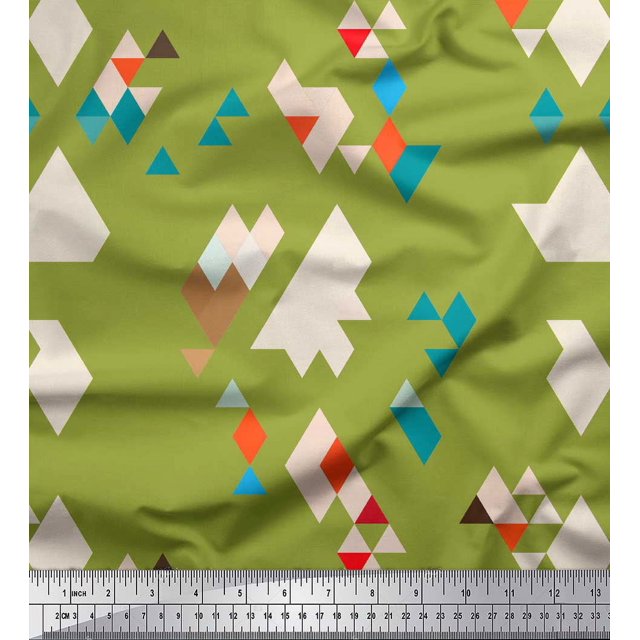Soimoi Green Rayon Fabric Geometric Abstract Print Fabric by the Yard 56 Inch Wide