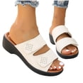 thumbnail image 1 of Heeled Sandals for Women Slide Chunky Block Heel Double Straps Rhinestone Soft Sole Non Slip Comfortable Breathable Walking Beach Summer Sandals White, 1 of 7