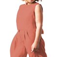 thumbnail image 3 of Women‘s 2PCS Tracksuit Solid Color  Neck Sleeveless Tops Button Closure Wide Leg Trousers Casual Pants Set, 3 of 6