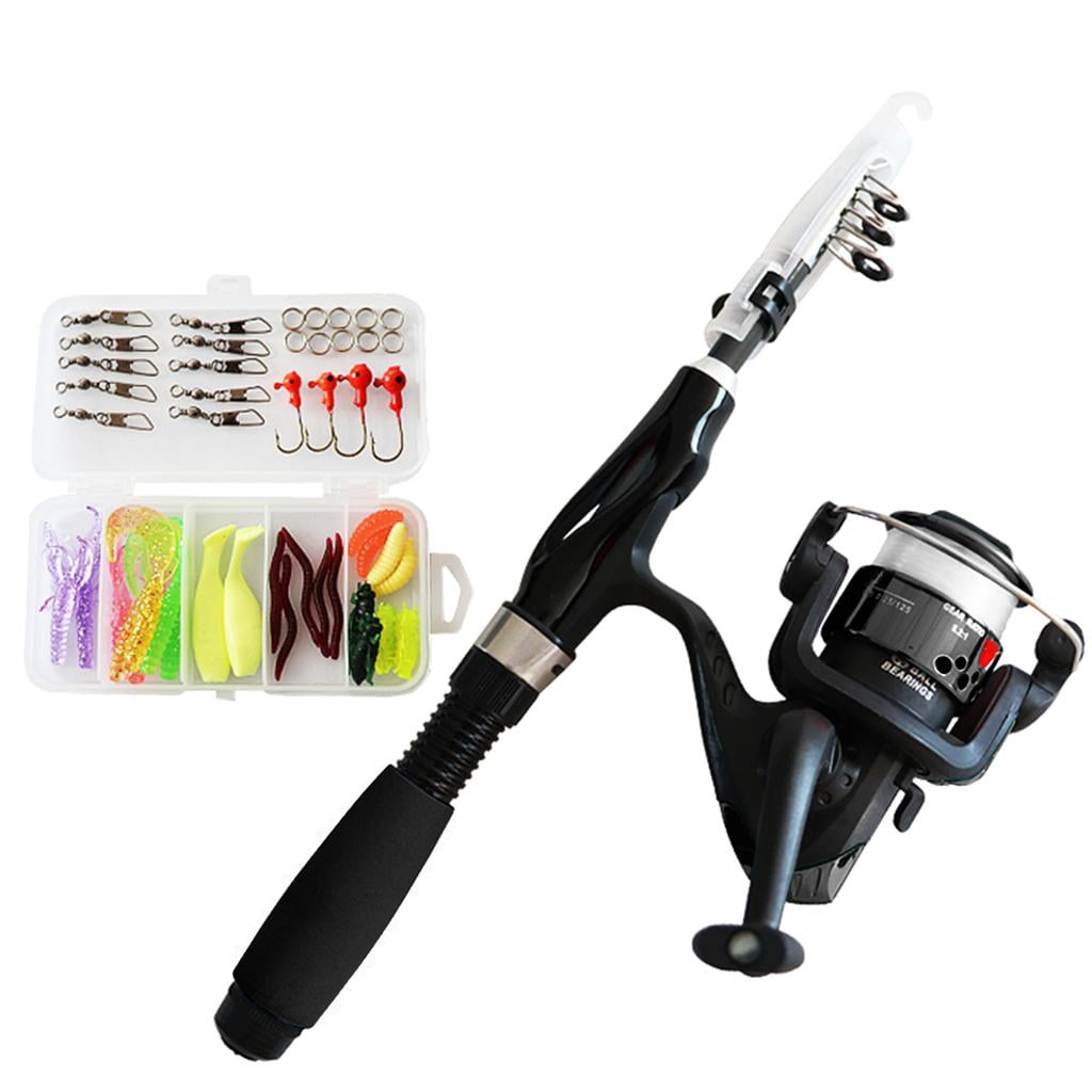 Telescopic Fishing Pole Rod with Reel with Tackles Box, Lightweight And Flexible Black