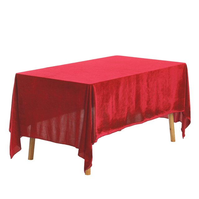 Unique Bargains Rectangle Tablecloth 160x320cm Velvet Washable for Wedding Banquet Red