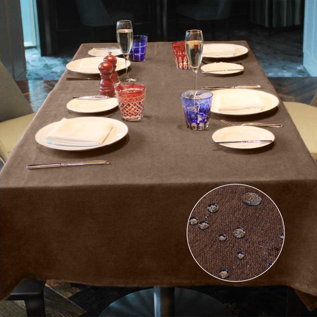 BALCONY & FALCON Rectangle Tablecloth Fuzzy Linen Water Resistant 55'' x 71'' Outdoor Dining Brown