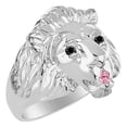 thumbnail image 4 of RYLOS Rings Sterling Silver Lion Head Ring Black Diamonds Eyes & Gemstone Mouth Fun Designer Rings Pink Ice Jewelry Size 10, 4 of 7