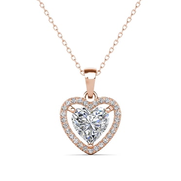 Cate & Chloe Amora 18k Rose Gold Plated Heart Pendant Necklace with Simulated Diamonds for Women
