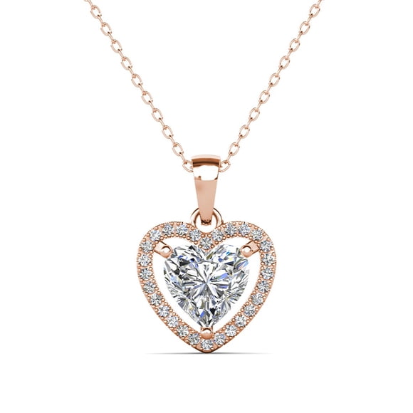 Cate & Chloe Amora 18k Rose Gold Plated Heart Pendant Necklace with Simulated Diamonds for Women