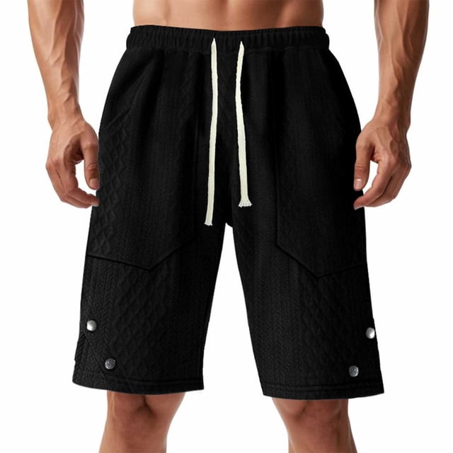 Amzcrzy Mens Shorts Cargo Shorts for Men Shorts for Men Man Solid-Color Casual Large-Pocket Button Drawstring Elastic-Waist Shorts Cargo Pants Half Shorts Pants Mens Cargo Shorts Mens Shorts Casual