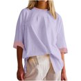 thumbnail image 2 of Mareep Blouse pour Femmes P-2TG T-Shirt à Manches Courtes Surdimensionné à Blocs de Couleur pour Femmes Col Ras du Cou Patchwork Ourlet Fendu Chemise Décontractée Ample d'Été T-Shirt Haut Hauts pour Femmes Liquidation, Cadeau, 2 of 9