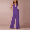 thumbnail image 2 of EQWLJWE Pantalon pour Femmes Combinaison Ample Aguichant Sans Manches à Col Suspendu avec Poche, Couleur Unie pour Femmes, 2 of 6