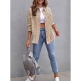 thumbnail image 4 of SEARIPE Women‘s Casual Denim Jacket Frayed Hem Ripped Long Sleeve Jean Jacket With Pockets Pink M, 4 of 5