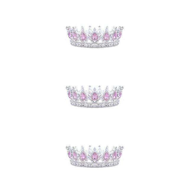 ZheElen Alloy Durable And Non-deforming Rhinestone For Wedding Or Cosplay Family Wedding Hair Crown Silver + pink 3Set