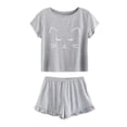 thumbnail image 1 of Ensemble de Nuit Décontracté pour Femmes Pyjama Court Filles Décontracté Maison Manche Haut Dessin Animé Shorts, 1 of 7
