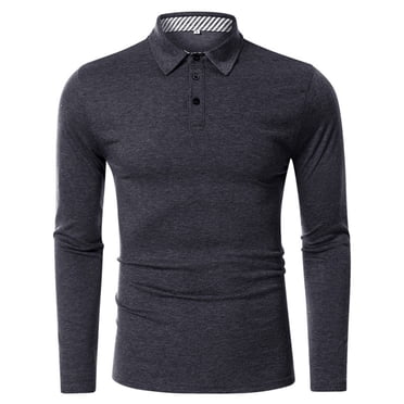 FhsagQ Chemises pour Hommes Chemises pour Hommes Hauts Polyester Super Ajusté Col à Revers pour Hommes Couleur Unie Décontracté Mode Affaires T-Shirt à Manches Longues Chemises pour Hommes sous-Vêtements Chemises pour Hommes Hauts Super Ajusté Gris P