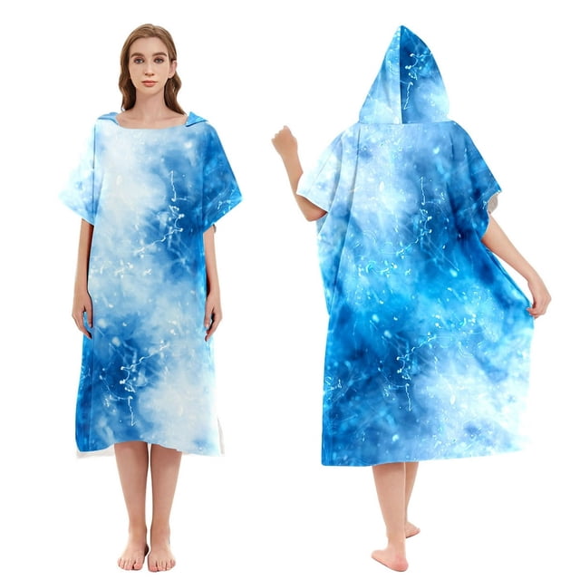 Poncho de Surf Serviette de Changement Peignoir avec Capuche Séchage Rapide Combinaison en Microfibre Bleu