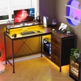 thumbnail image 3 of L Shaped Desk, Gaming Desk with LED Light & Power Outlet, L Shaped Computer Table with 3 Drawers & Shelves for Home Office, 3 of 7