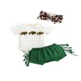 thumbnail image 1 of 3Pcs Baby Girls Summer Tracksuits Print Short Sleeves Romper Solid Color Shorts Headband, 1 of 7