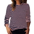 thumbnail image 1 of Aocisk T-Shirts à Blocs de Couleur Rayés pour Femmes, Manches Longues, Col Rond, Coupe Régulière, T-Shirts Décontractés, Confortables pour l'Automne, Hauts Rose Pâle, S, 1 of 6