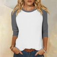 thumbnail image 2 of FNFYFH Liquidation Walmart + Offres de la Semaine T-Shirts de Baseball à Manches 3/4 pour Femmes 2025 Été Décontracté Col Rond Chandail Athlétique Manches Raglan Hauts Légers Blouses à Empiècements, 2 of 7