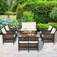 thumbnail image 1 of Costway 8PCS Patio Rattan Furniture Set Cushioned Chairs Wood Table Top W/Shelf, 1 of 10