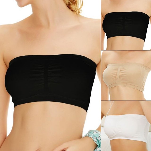 Womens Strapless Padded Bra Bandeau Tube Top Removable Pads Seamless Crop Colors