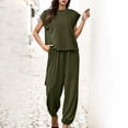 thumbnail image 3 of Ensembles Deux Pièces pour Femmes Tenues de Vacances Ensemble de Vêtements Femme Col Rond Manches Courtes Hauts Pantalons Ensembles Style Pantalon Complet S_448 Survêtements pour Femmes Vert-1 TTG, 3 of 6
