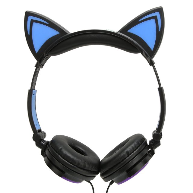 Wired Headphone, Wrap Around Design LED Light Comfortable Cute Kids Headset Cat Ear Design Excellent Sound Quality Noise Reduction for Cell Phones