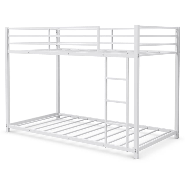 Patiojoy Bunk Bed Frame Twin Over Twin Heavy Duty Metal Bed Frame w/Slat & Ladder White