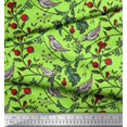 thumbnail image 3 of Soimoi Cotton Cambric Fabric Bird & Leaf Bird Printed Fabric 1 Yard 42 Inch Wide, 3 of 3