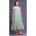 thumbnail image 3 of Bimba Pastel Mint2 Floral Leaves & Peony Mi-Mollet Vêtement de Nuit Femme Coton Imprimé Sans Manches Robe de Nuit Maxi X-Small, 3 of 6