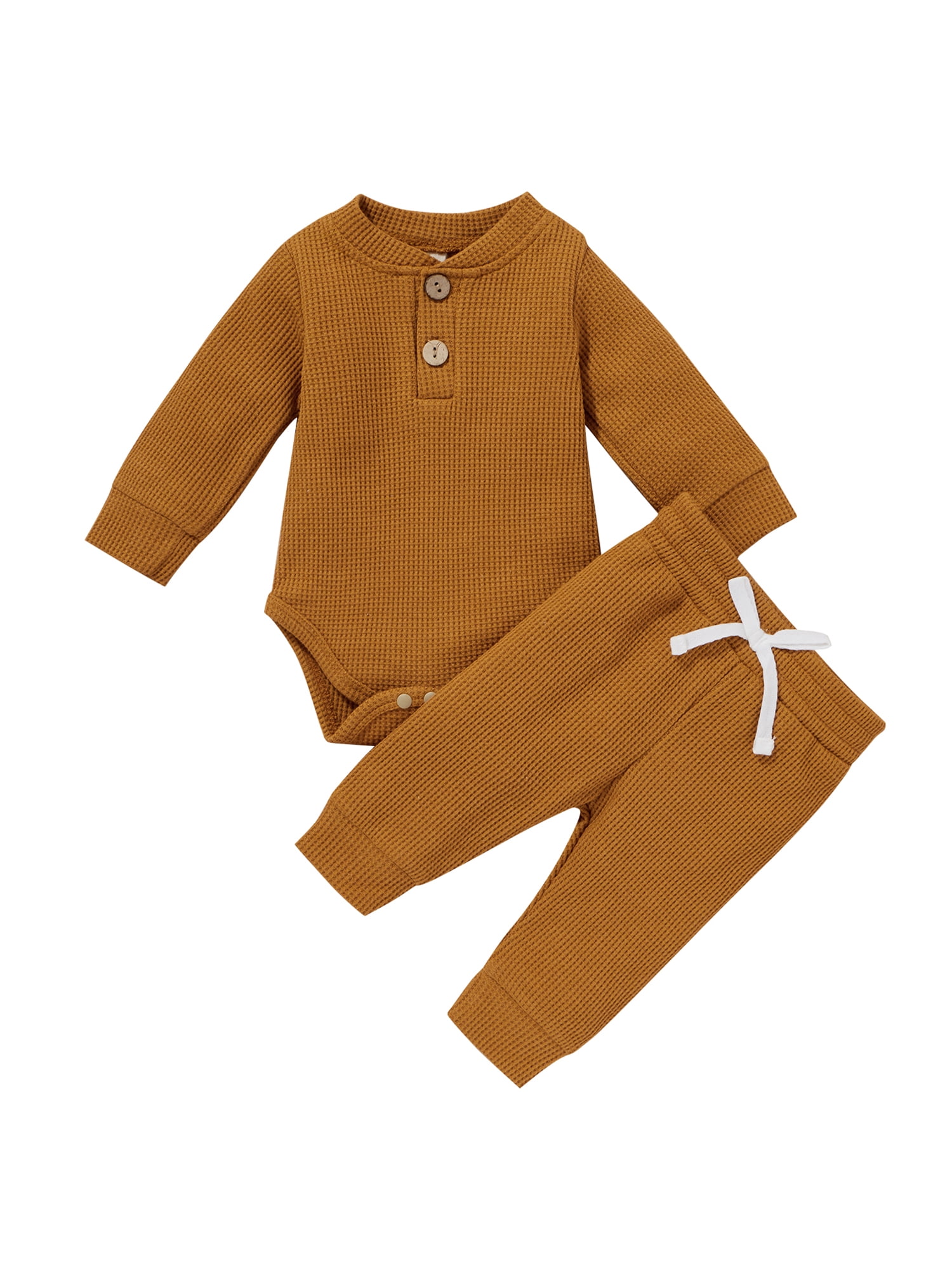 Gupgi Ensemble 2 Pcs pour Tout-Petit, Barboteuse à Manches Longues à Col Henley + Pantalon Décontracté