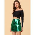 thumbnail image 3 of Unique Bargains Jupe Trapèze Taille Haute Métallisée Mini pour Femme avec Fermeture Éclair devant, Vert, m, 3 of 5